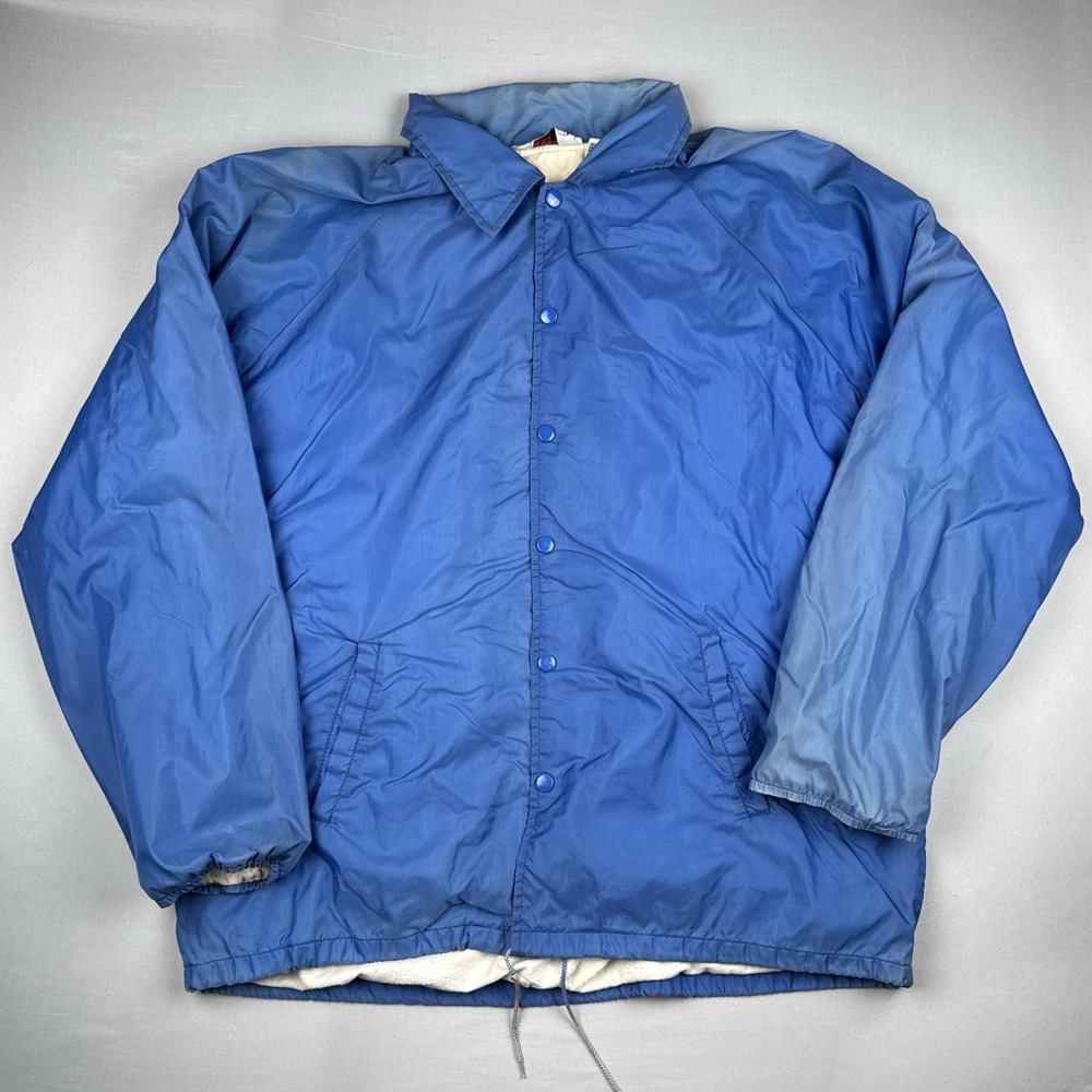 Vintage 90s Action Blue Nylon Coach Jacket Fleece Lined Windbreaker Large